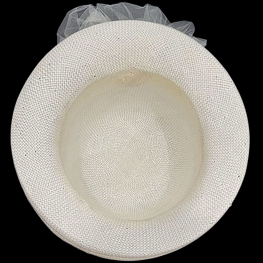 Unbranded Chic Cream Women's Elegant Straw Hat W/ Faux Pearls, Mesh & Bow NWOT - Picture 9 of 10